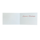 Inside of design #18 Christmas card with a white background and "Season's Greetings" written in red.