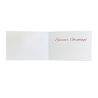 Inside of design #18 Christmas card with a white background and "Season's Greetings" written in red.